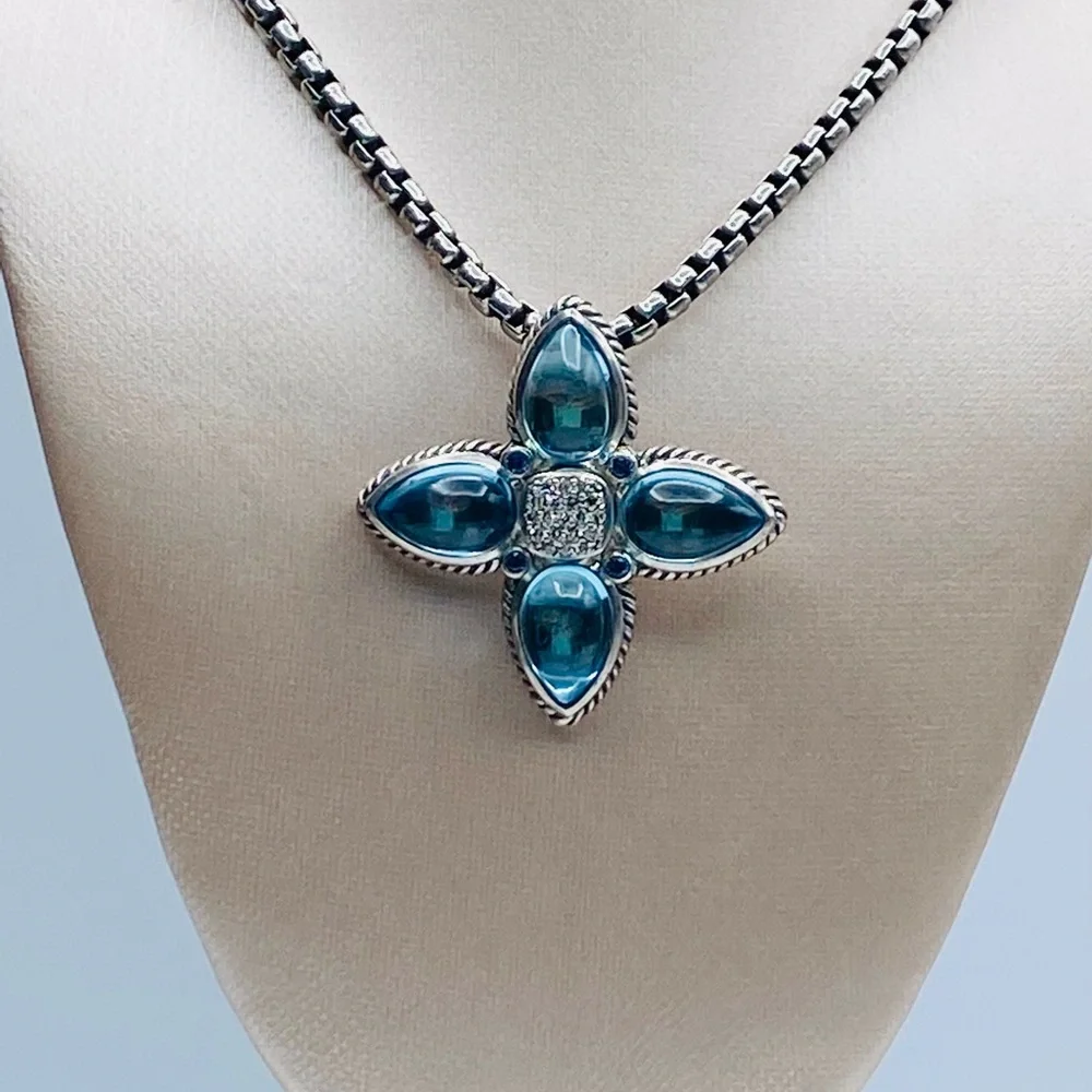 David Yurman Renaissance Blue Topaz Diamond Teardr - Picture 6 of 11